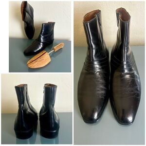 VTG Stacy Adams 80's M’s 9.5 Ankle Boots Black Leather Chelsea Zip Boots Cuban